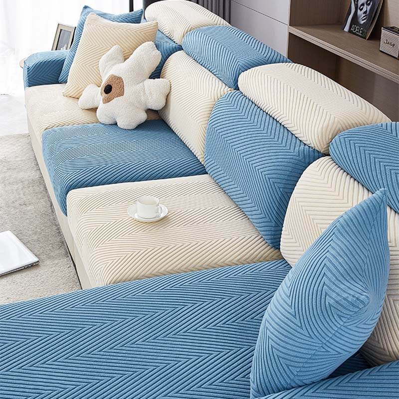 Fully Wrapped Herringbone Couch Cover in Durable Chenille | Stornfield