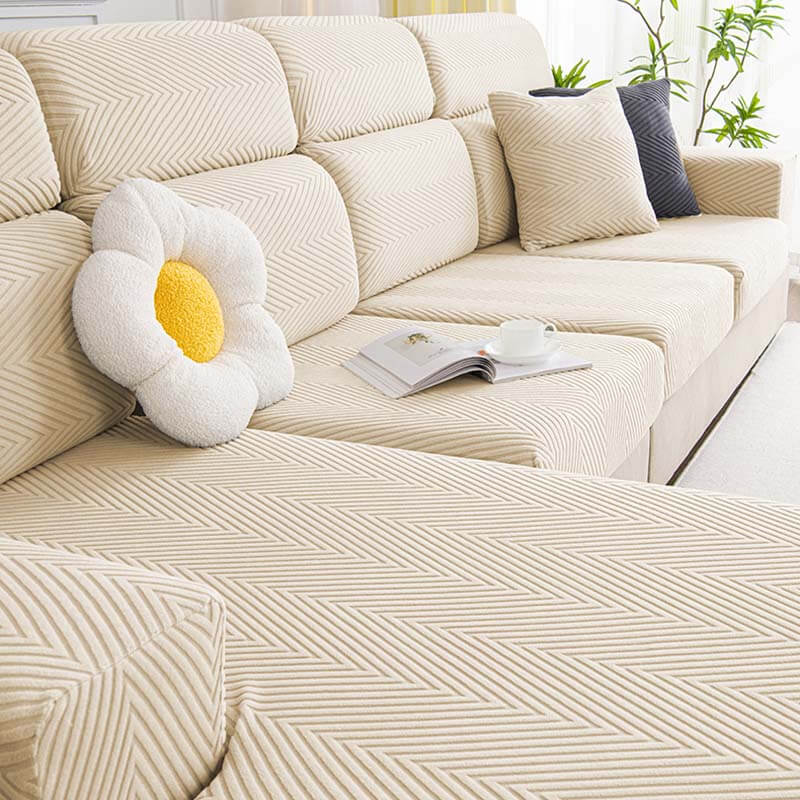 Fully Wrapped Herringbone Couch Cover in Durable Chenille | Stornfield