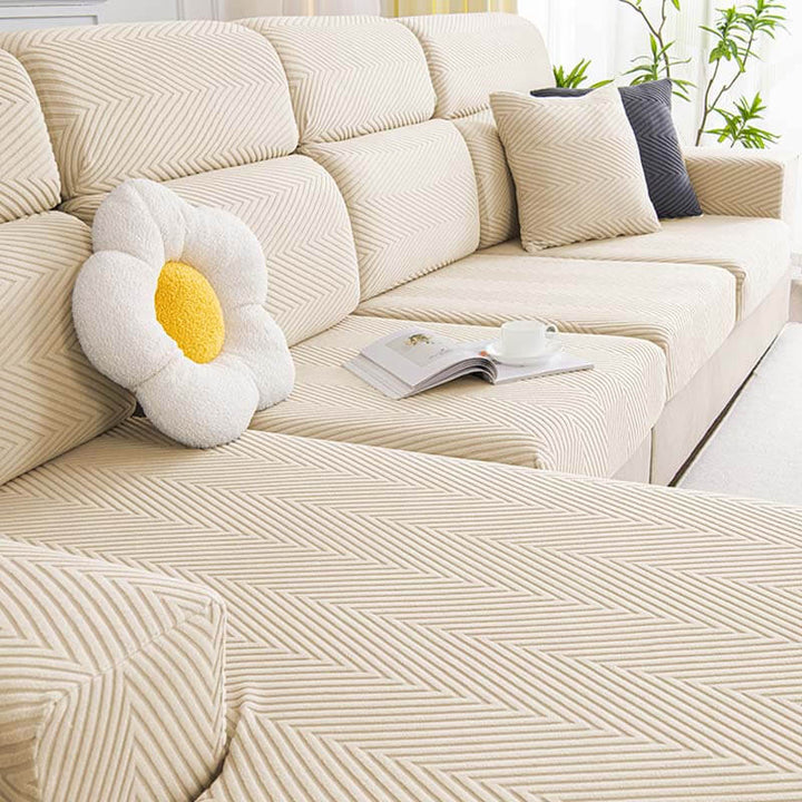 Fully Wrapped Herringbone Couch Cover in Durable Chenille | Stornfield