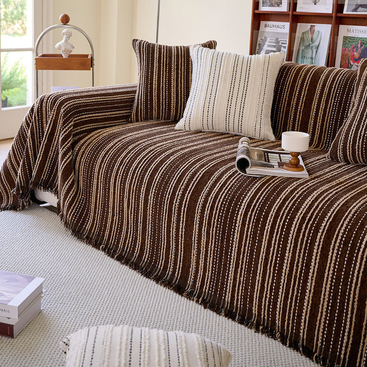 All-Season Striped Tassels Chenille Durable Couch Cover | Stornfield