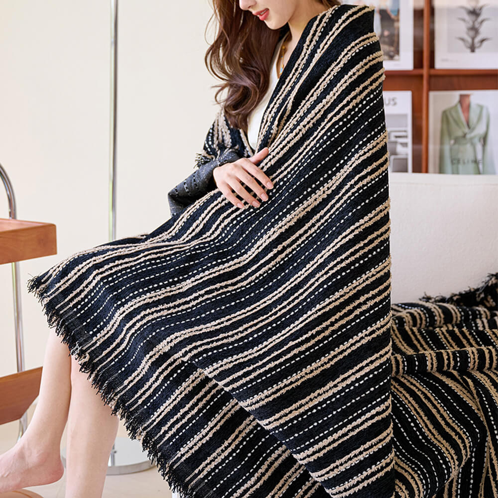 All-Season Striped Tassels Chenille Durable Couch Cover | Stornfield