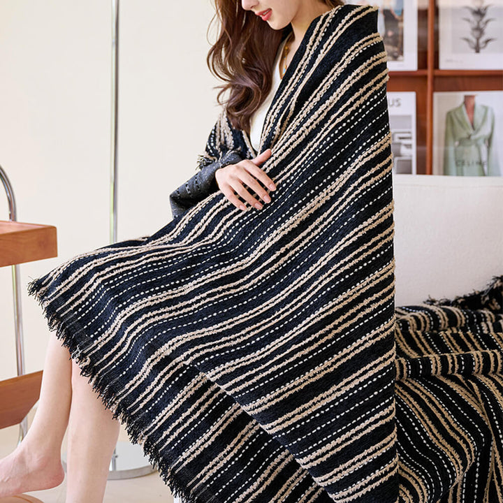 All-Season Striped Tassels Chenille Durable Couch Cover | Stornfield