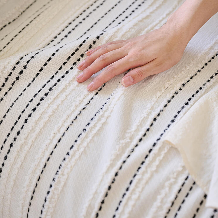 All-Season Striped Tassels Chenille Durable Couch Cover | Stornfield