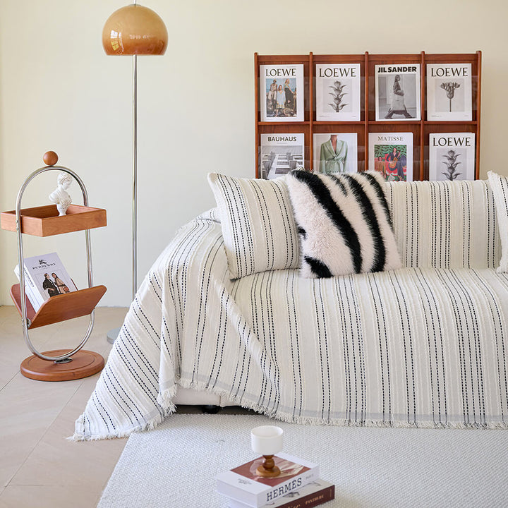 All-Season Striped Tassels Chenille Durable Couch Cover | Stornfield