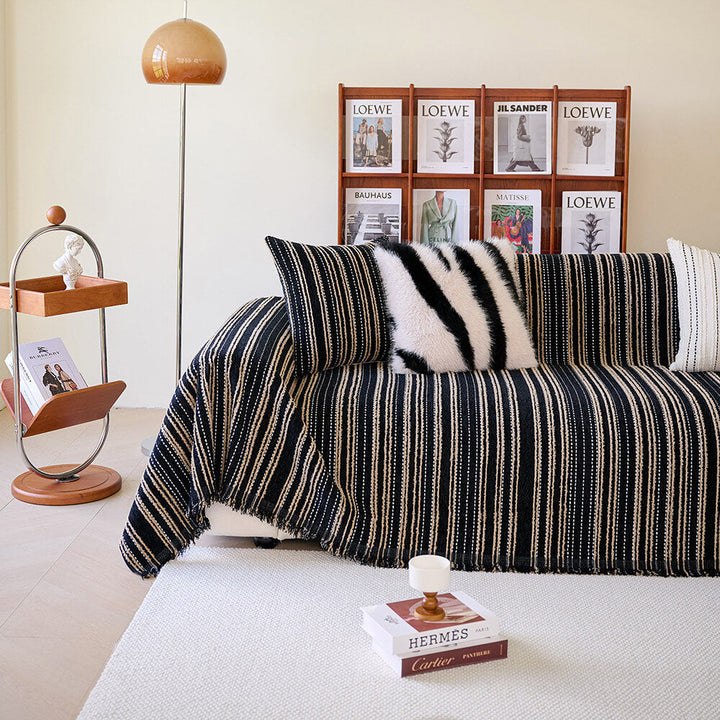 All-Season Striped Tassels Chenille Durable Couch Cover | Stornfield