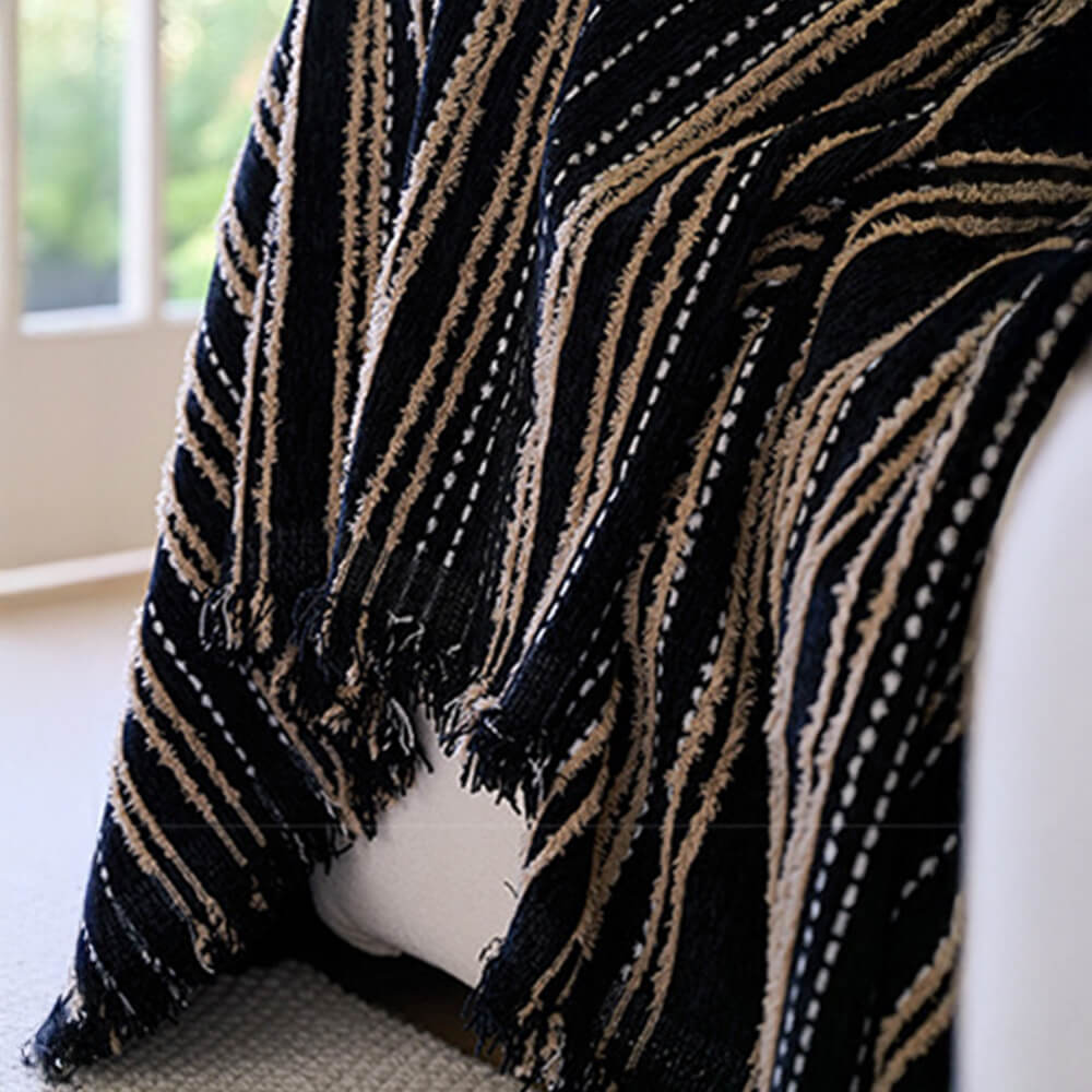 All-Season Striped Tassels Chenille Durable Couch Cover | Stornfield