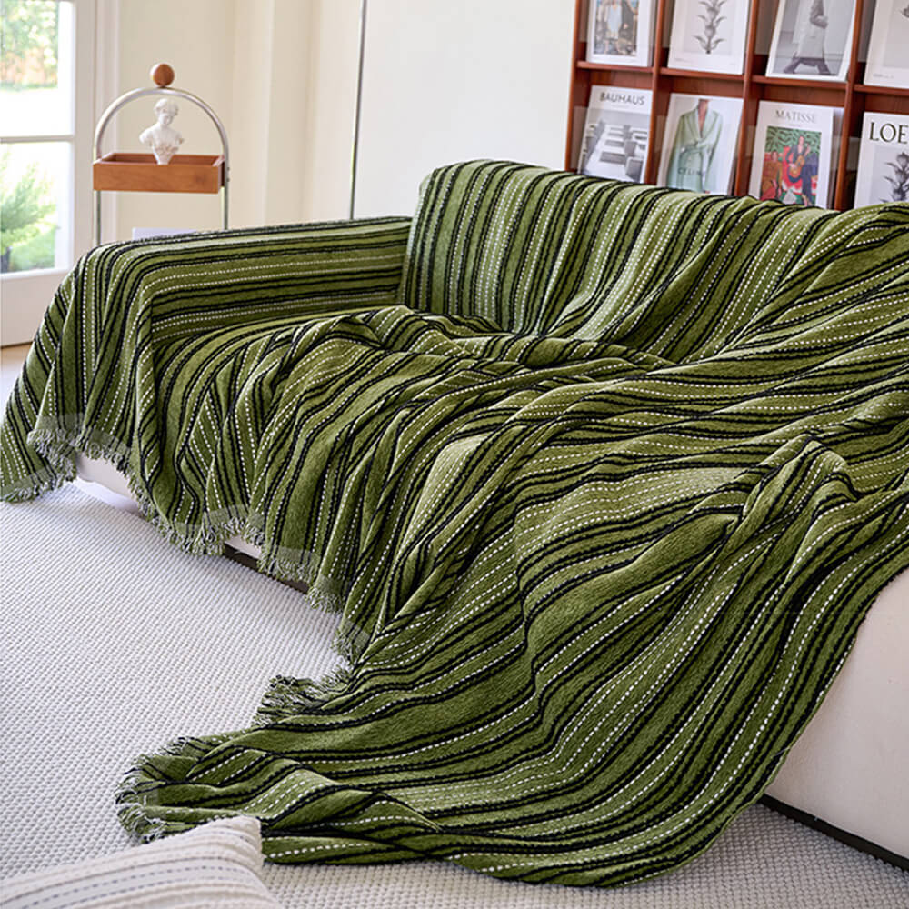 All-Season Striped Tassels Chenille Durable Couch Cover | Stornfield