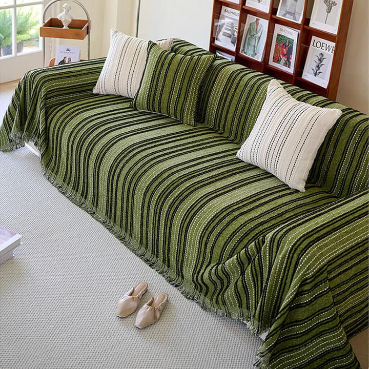 All-Season Striped Tassels Chenille Durable Couch Cover | Stornfield