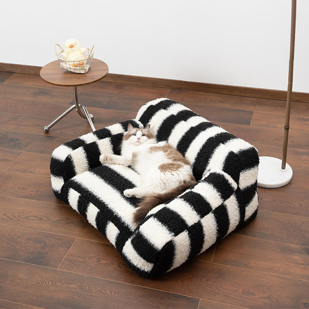 Modern Faux Lambswool Pet Sofa with Wide Armrests and Removable Cushion | Stornfield