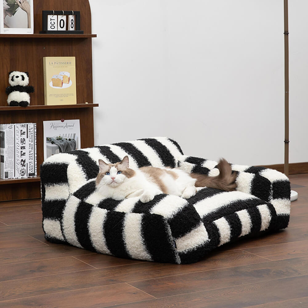 Modern Faux Lambswool Pet Sofa with Wide Armrests and Removable Cushion | Stornfield