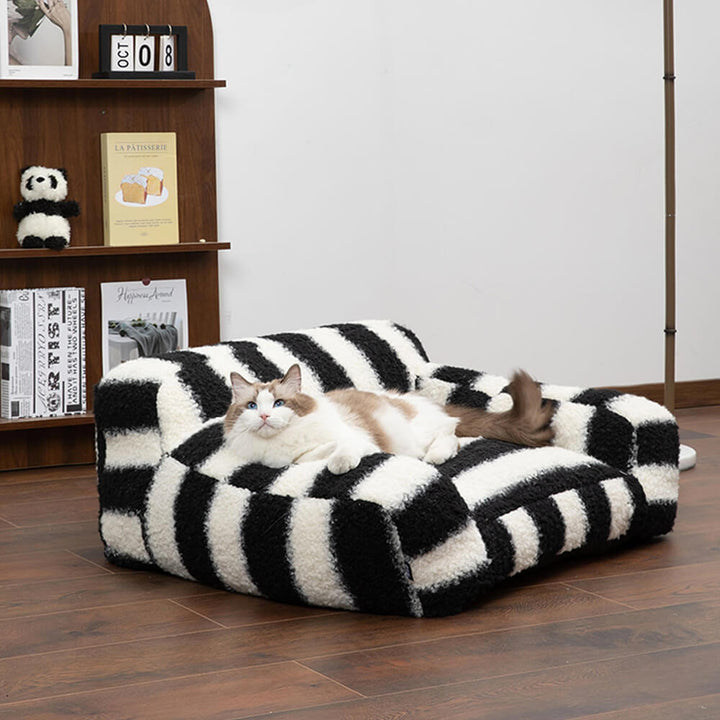 Modern Faux Lambswool Pet Sofa with Wide Armrests and Removable Cushion | Stornfield