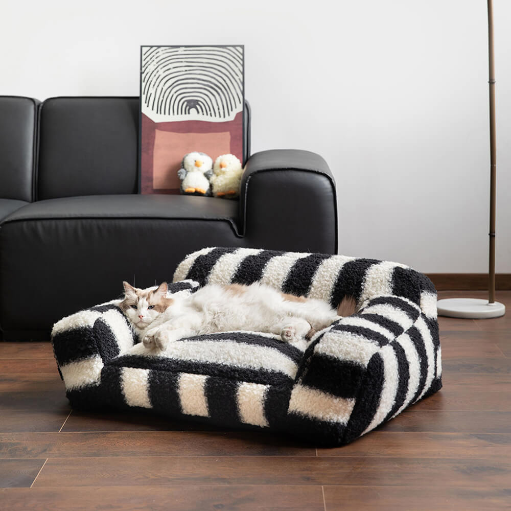 Modern Faux Lambswool Pet Sofa with Wide Armrests and Removable Cushion | Stornfield