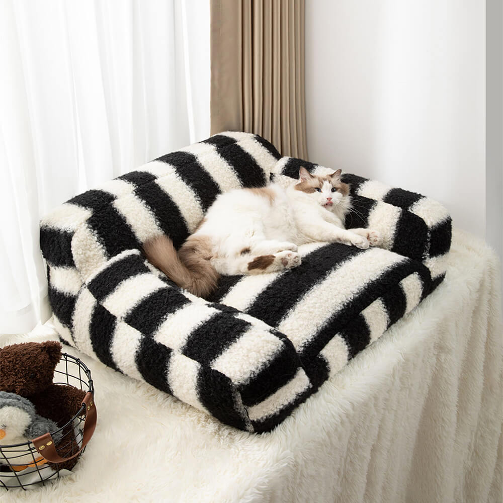 Modern Faux Lambswool Pet Sofa with Wide Armrests and Removable Cushion | Stornfield