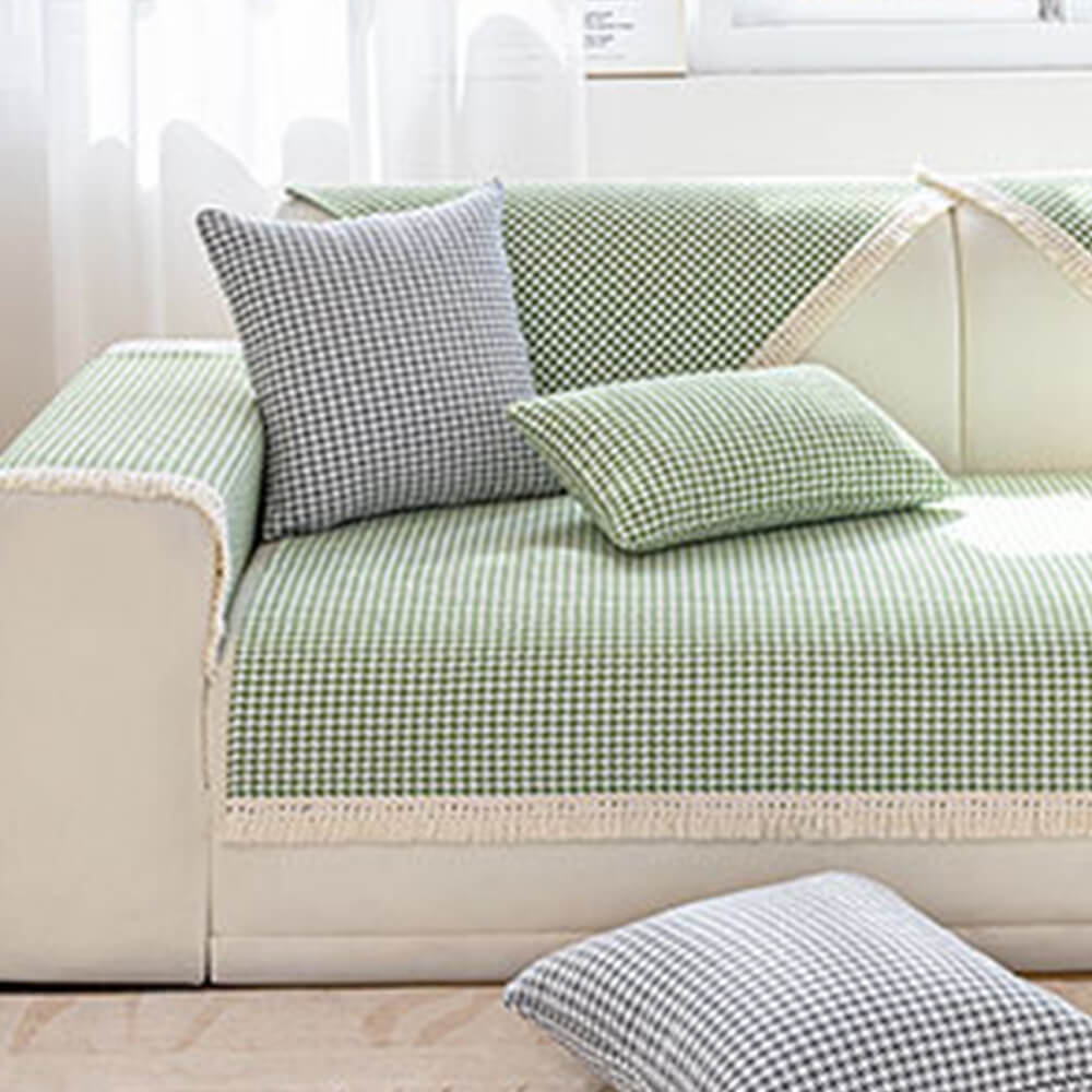 Houndstooth Pattern Elegant Fringe Soft Cotton Linen Couch Cover | Stornfield
