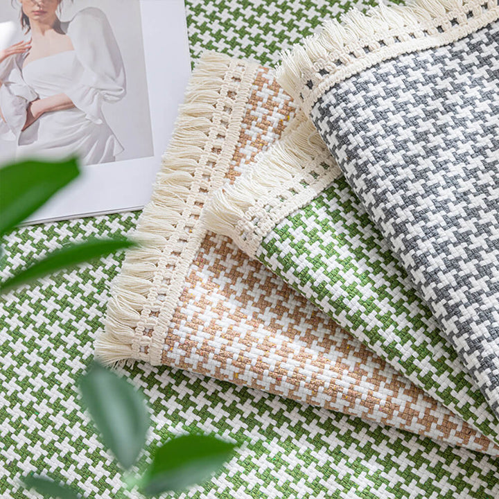 Houndstooth Pattern Elegant Fringe Soft Cotton Linen Couch Cover | Stornfield