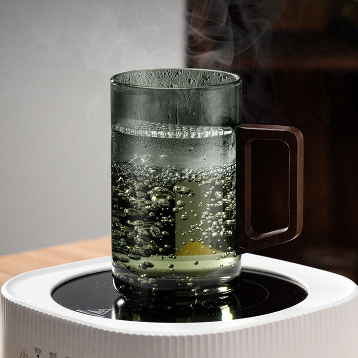 Stornfield | GIANXI Moon Tea Cup with Filter, Japanese Wooden Handle, Heat-Resistant Glass, Tea Leaf Separation, Tea Cup Set