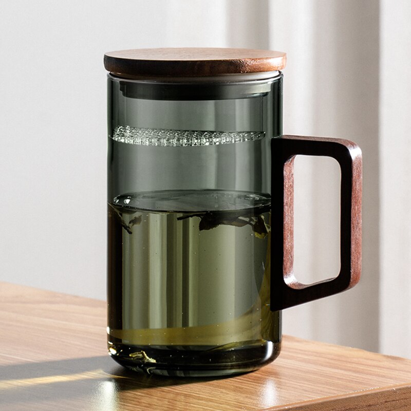 Stornfield | GIANXI Moon Tea Cup with Filter, Japanese Wooden Handle, Heat-Resistant Glass, Tea Leaf Separation, Tea Cup Set