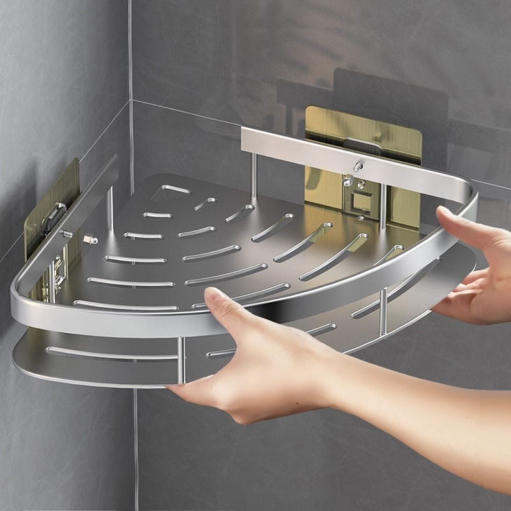 Corner Holder Aluminum Wall Shelf – Space-Saving Bathroom Organizer Without Drilling | Stornfield