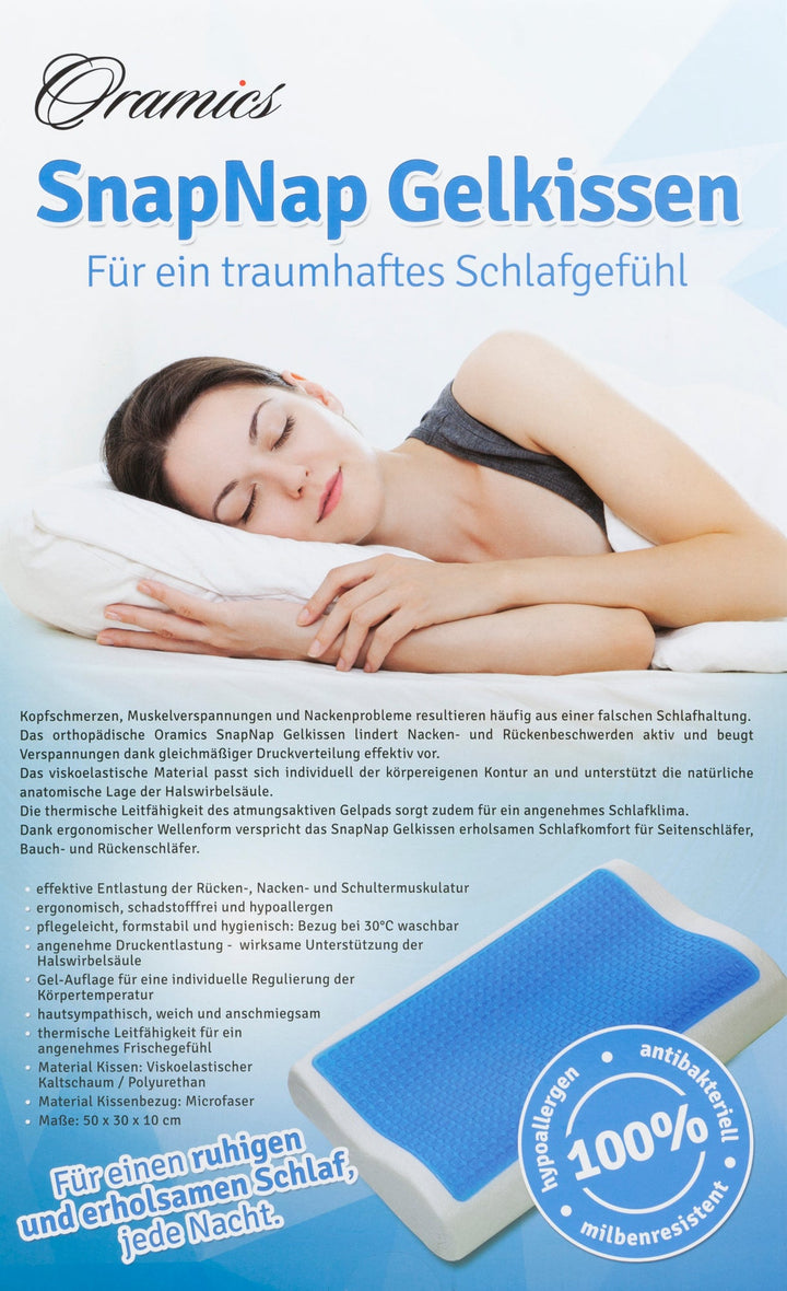 SNAPNAP Gel foam pillow with head recess + cooling gel pads, 50 x 30 cm, height 10 cm, ergonomic and hypoallergenic | Stornfield