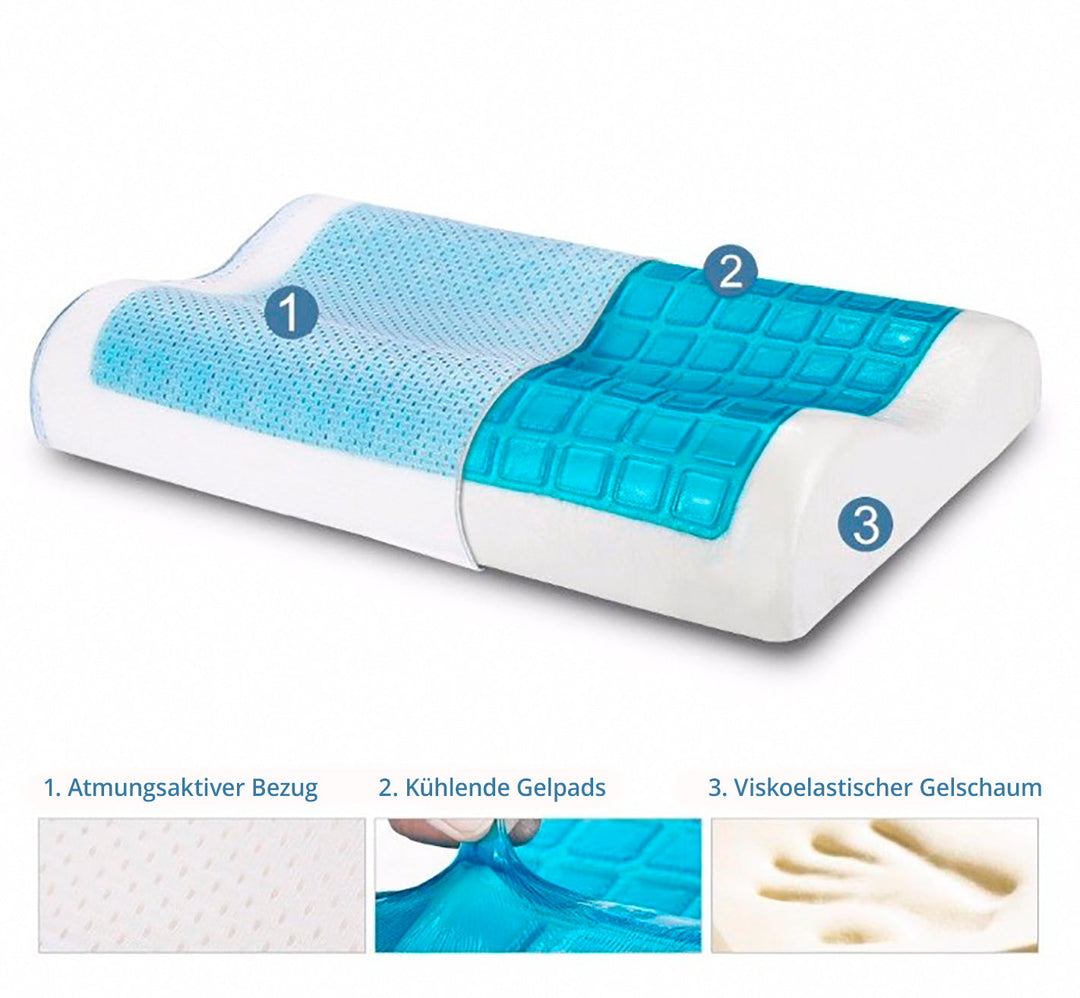 SNAPNAP Gel foam pillow with head recess + cooling gel pads, 50 x 30 cm, height 10 cm, ergonomic and hypoallergenic | Stornfield
