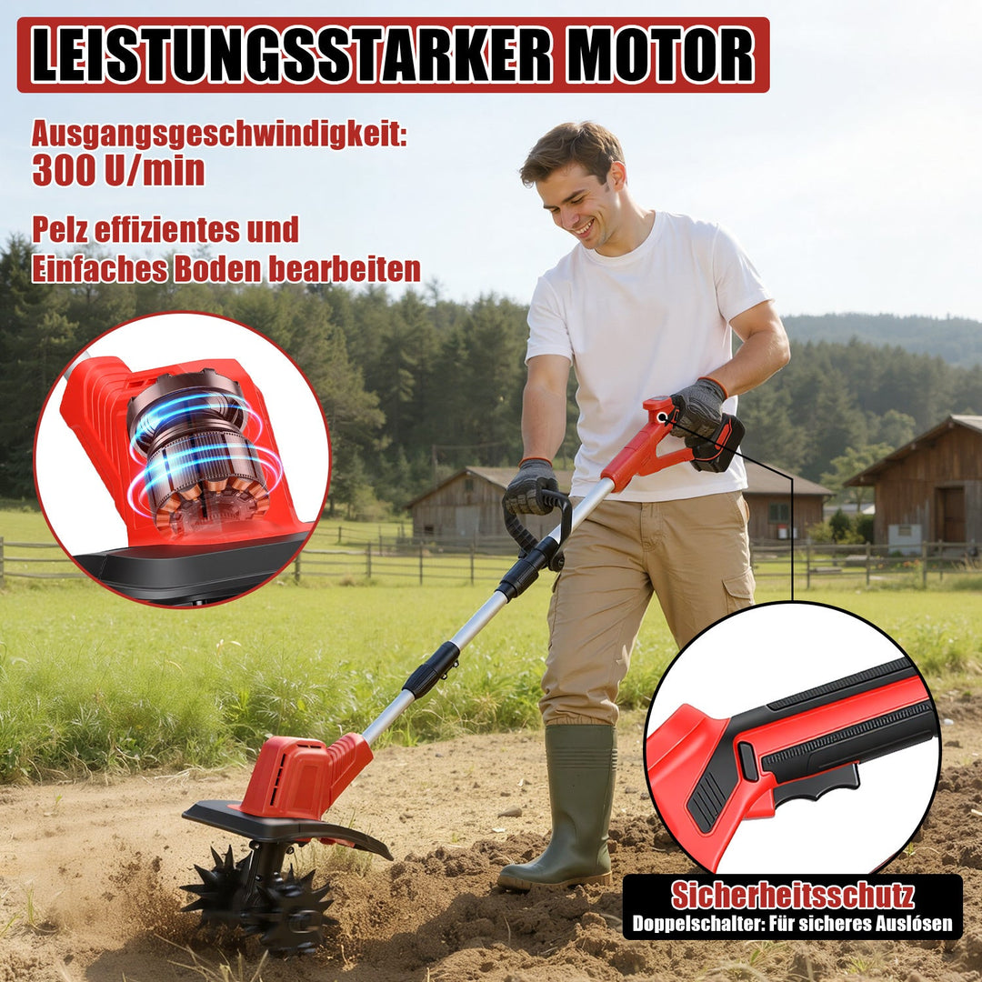 400W Battery Garden Tiller with 2 Batteries Portable | Stornfield