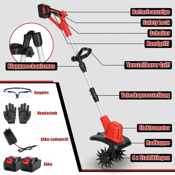 400W Battery Garden Tiller with 2 Batteries Portable | Stornfield