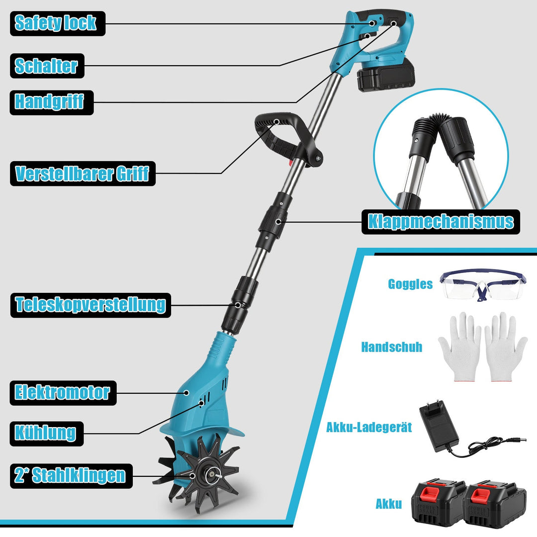 550W Battery Garden Cultivator with 2 Batteries Portable | Stornfield
