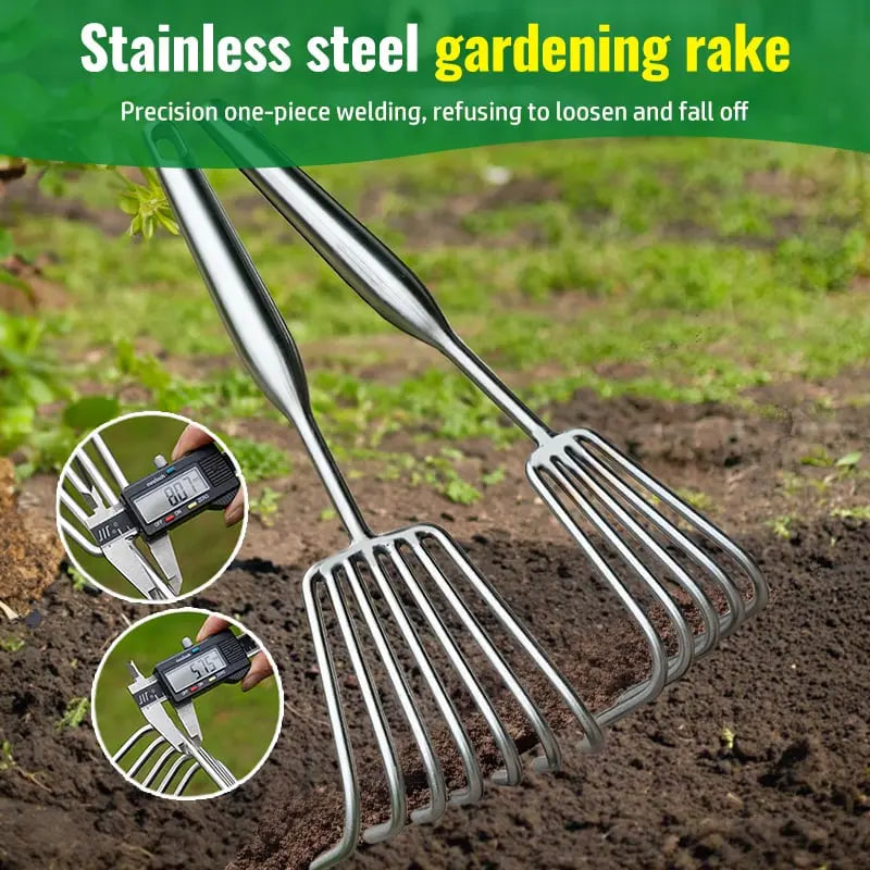 Stornfield | Garden rake made of stainless steel — Sturdy hand rake with non-slip grip