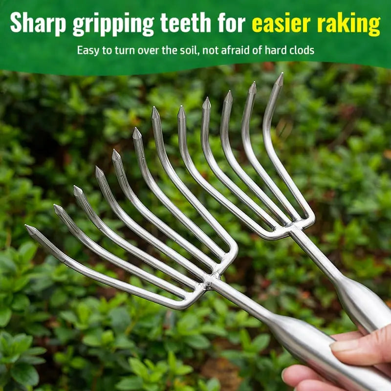 Stornfield | Garden rake made of stainless steel — Sturdy hand rake with non-slip grip