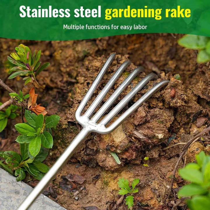 Stornfield | Garden rake made of stainless steel — Sturdy hand rake with non-slip grip