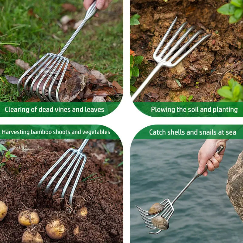 Stornfield | Garden rake made of stainless steel — Sturdy hand rake with non-slip grip