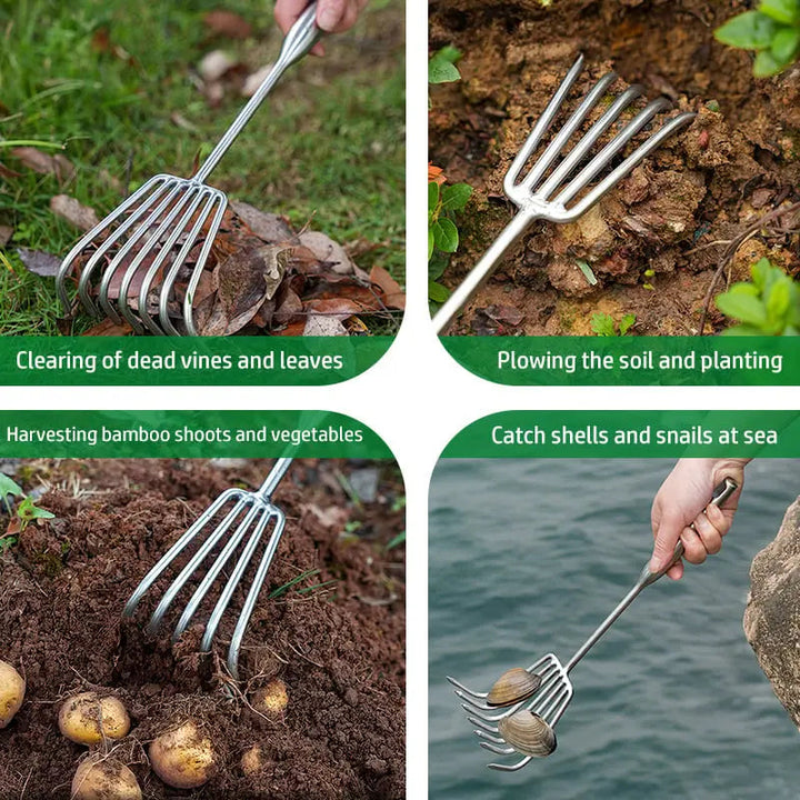 Stornfield | Garden rake made of stainless steel — Sturdy hand rake with non-slip grip
