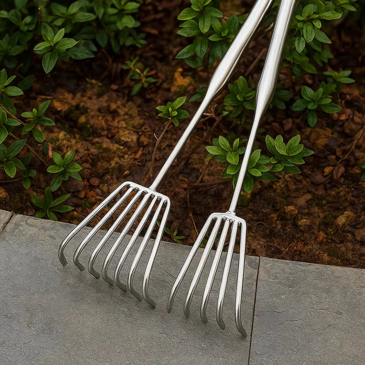 Stornfield | Garden rake made of stainless steel — Sturdy hand rake with non-slip grip