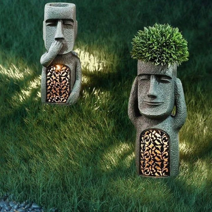 Flower pot with face & LED – Decoration for garden and balcony lighting | Stornfield