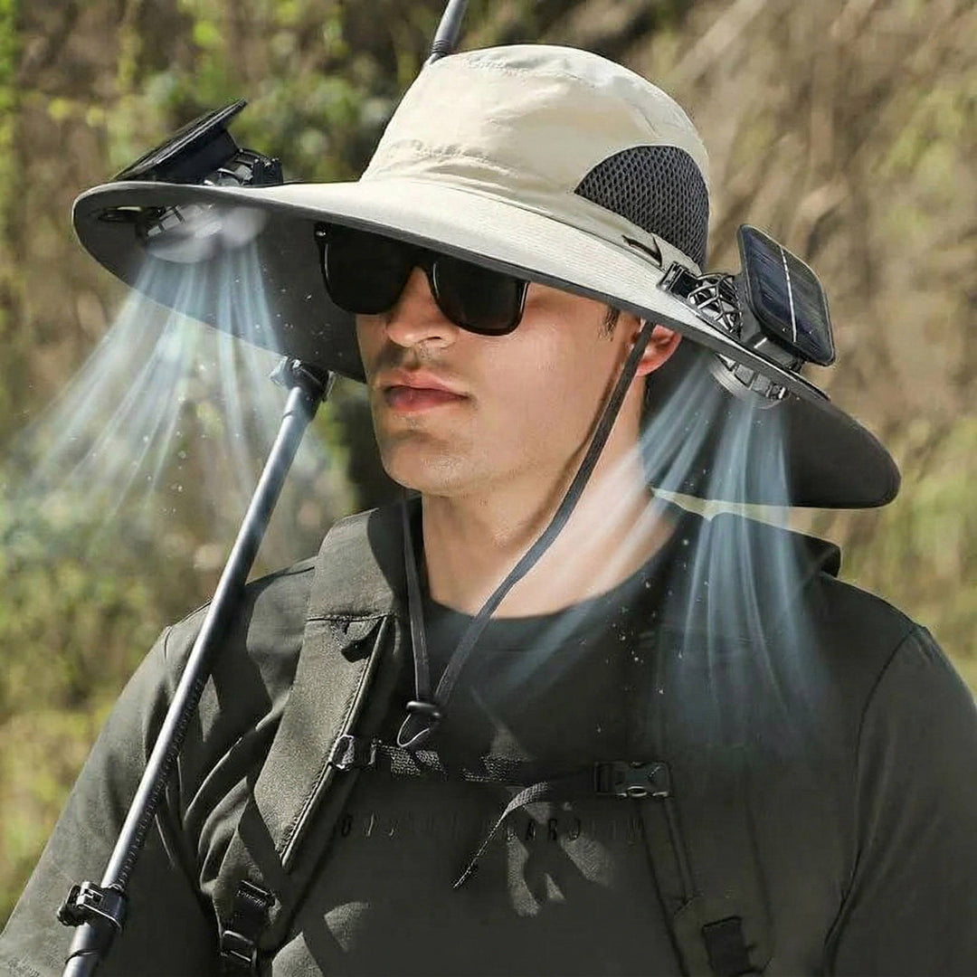Outdoor Wide Brim Sun Hat with 2 Solar Fans, UV Protection for Men & Women, Cooling Hat for Camping & Hiking | Stornfield