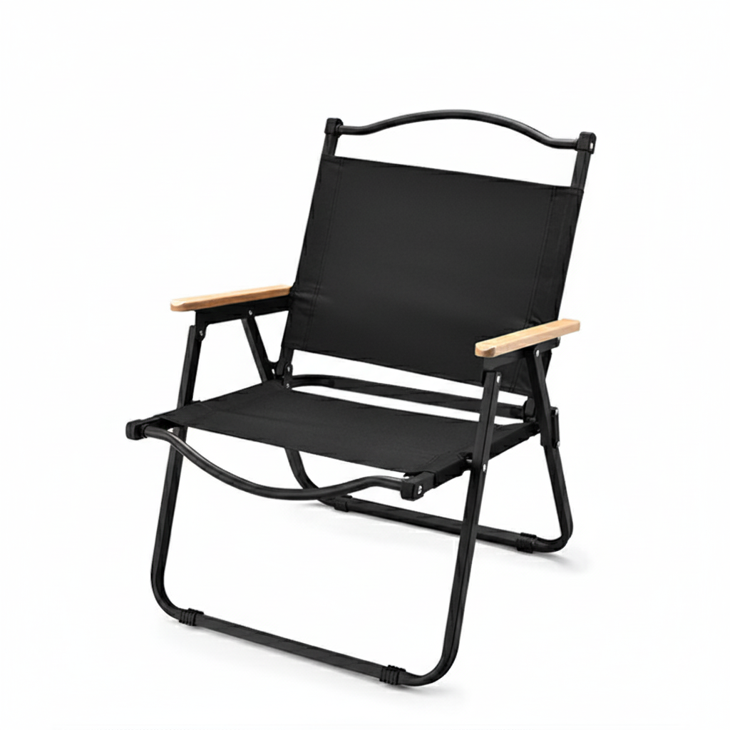 Modern Minimalist Square Fabric Carbon Steel Beech Wood Backrest Armrest Folding Chair For Outdoor | Stornfield