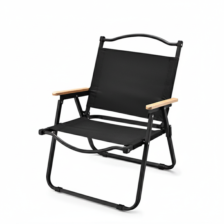 Modern Minimalist Square Fabric Carbon Steel Beech Wood Backrest Armrest Folding Chair For Outdoor | Stornfield