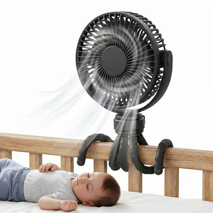Portable Stroller Fan USB C Rechargeable, 5 Speed Quiet Baby Clip Fan with LED Display 10H Battery for Car Seat Crib Travel | Stornfield