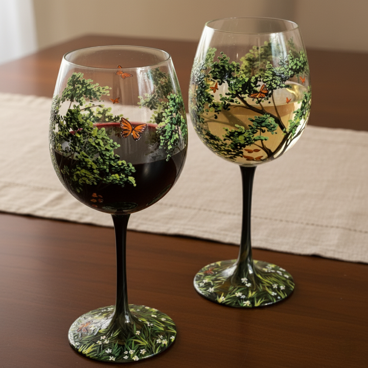 Stornfield | Hand Painted Four Seasons Tree Wine Glasses | Unique Art