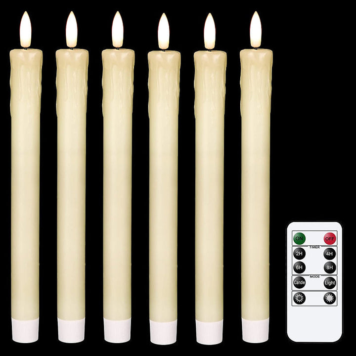 Stornfield | Flameless Flickering Taper Candles with 2 Remotes and Timer, Battery Operated Real Wax 3D Wick Light Candles, Home Wedding Christmas Decoration
