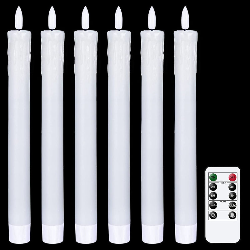 Stornfield | Flameless Flickering Taper Candles with 2 Remotes and Timer, Battery Operated Real Wax 3D Wick Light Candles, Home Wedding Christmas Decoration