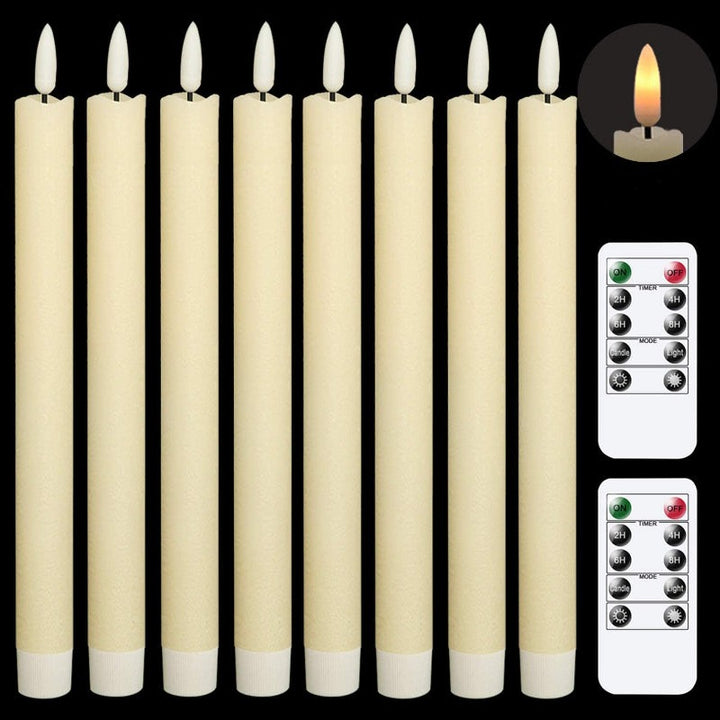 Stornfield | Flameless Flickering Taper Candles with 2 Remotes and Timer, Battery Operated Real Wax 3D Wick Light Candles, Home Wedding Christmas Decoration