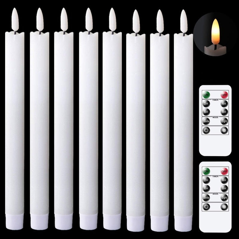 Stornfield | Flameless Flickering Taper Candles with 2 Remotes and Timer, Battery Operated Real Wax 3D Wick Light Candles, Home Wedding Christmas Decoration