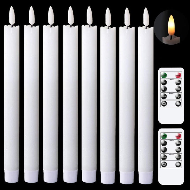 Stornfield | Flameless Flickering Taper Candles with 2 Remotes and Timer, Battery Operated Real Wax 3D Wick Light Candles, Home Wedding Christmas Decoration