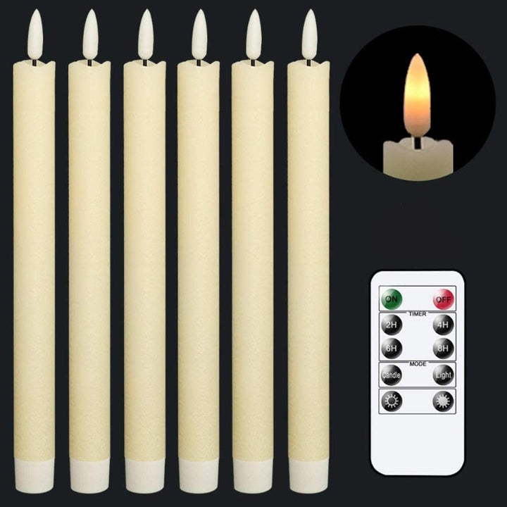 Stornfield | Flameless Flickering Taper Candles with 2 Remotes and Timer, Battery Operated Real Wax 3D Wick Light Candles, Home Wedding Christmas Decoration