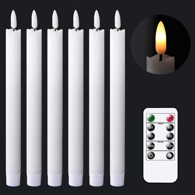 Stornfield | Flameless Flickering Taper Candles with 2 Remotes and Timer, Battery Operated Real Wax 3D Wick Light Candles, Home Wedding Christmas Decoration