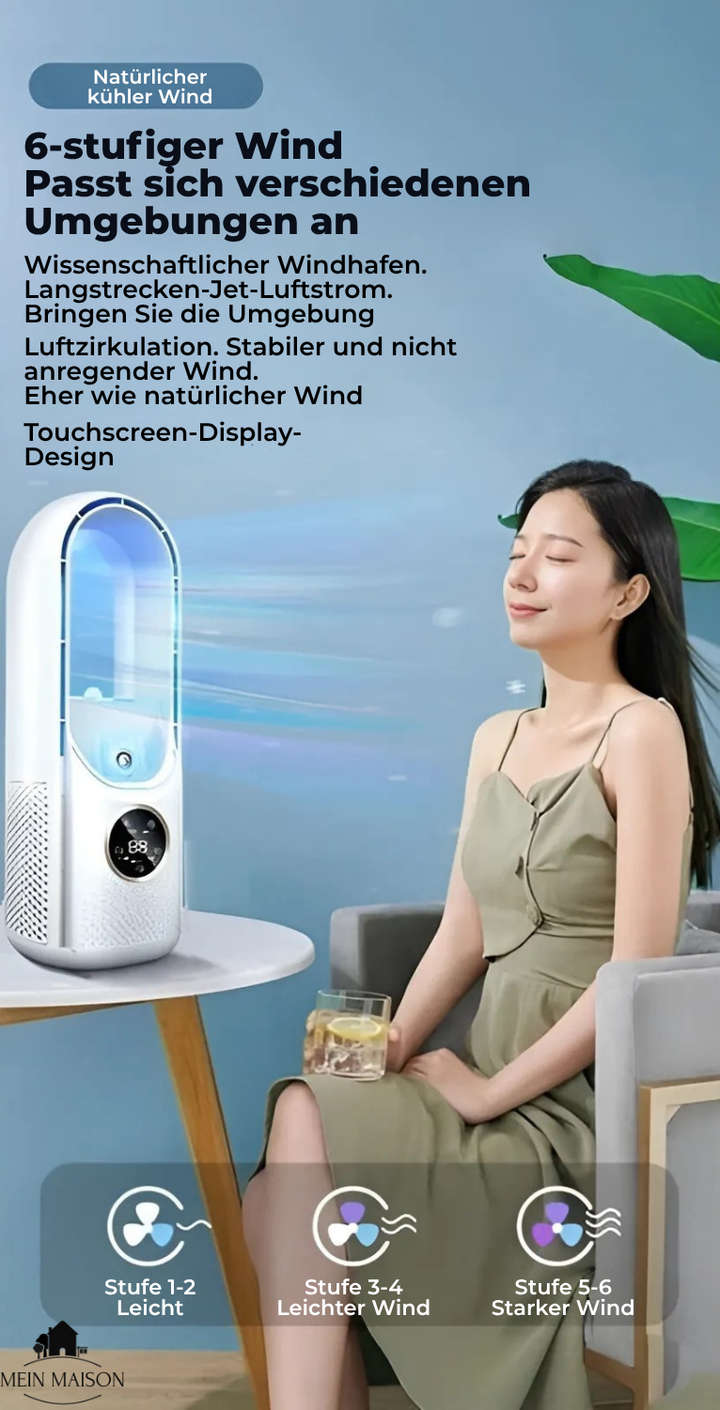 Airevo Air Cooler | Blade-less USB Fan | 6 Levels | Silent & With Timer | Air Humidification | Stornfield