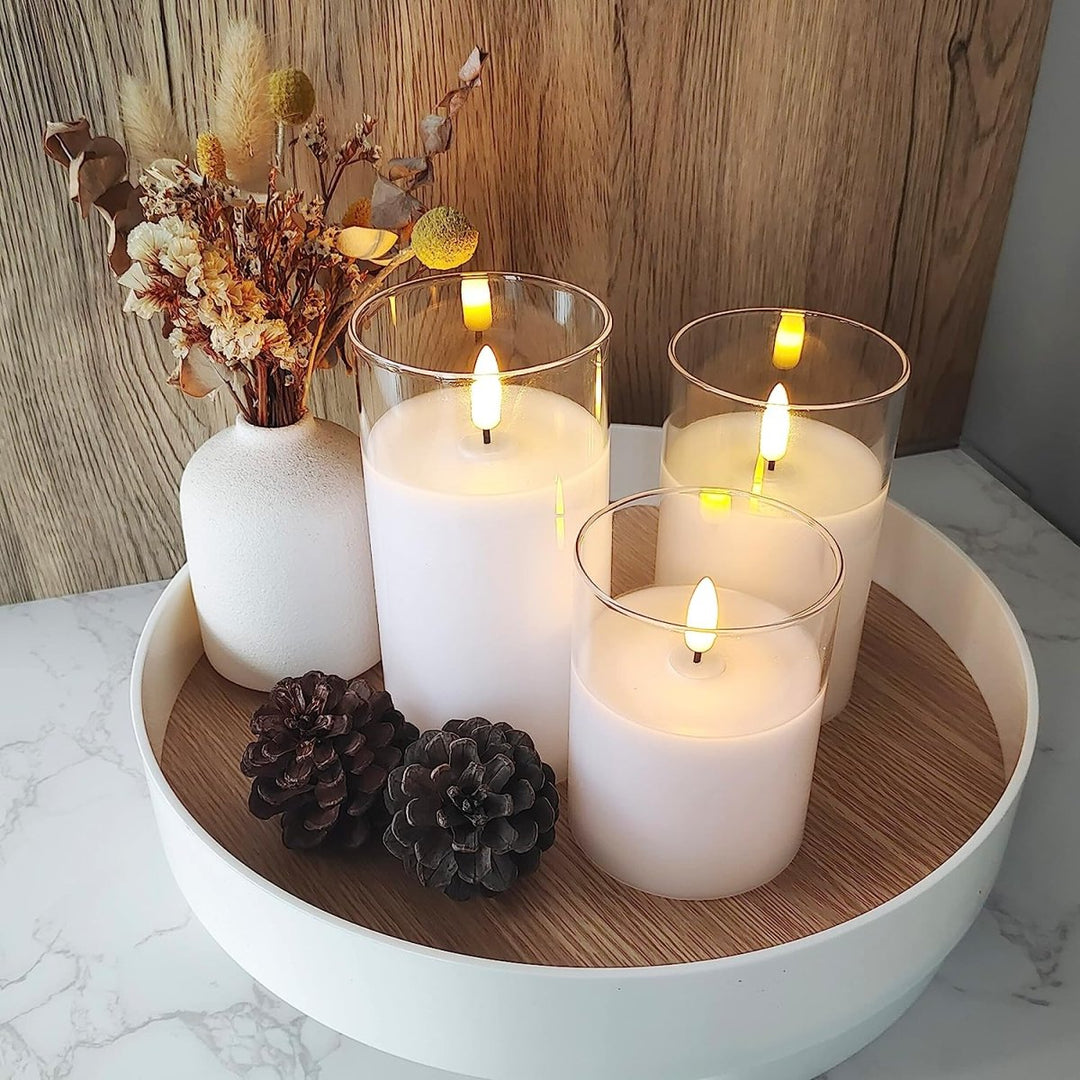 LED candle with remote control & timer in glass design | Stornfield