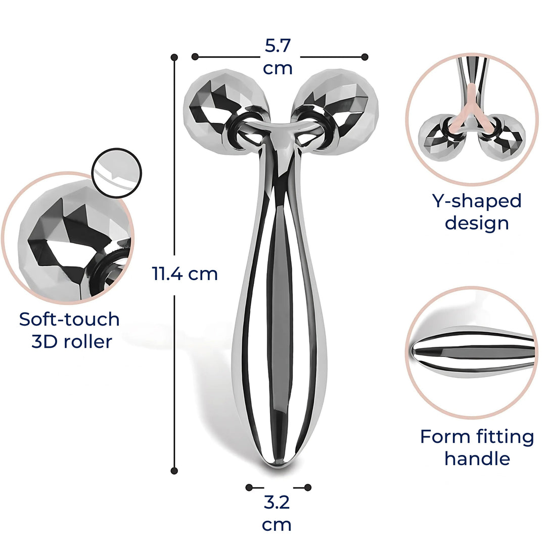 GlowRoller | Massaging Facial Roller – Decongesting & Lifting – Metal Roller Heads – Daily Facial Spa Stornfield