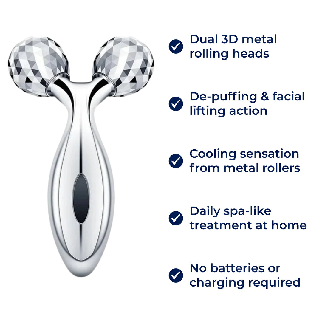GlowRoller | Massaging Facial Roller – Decongesting & Lifting – Metal Roller Heads – Daily Facial Spa Stornfield